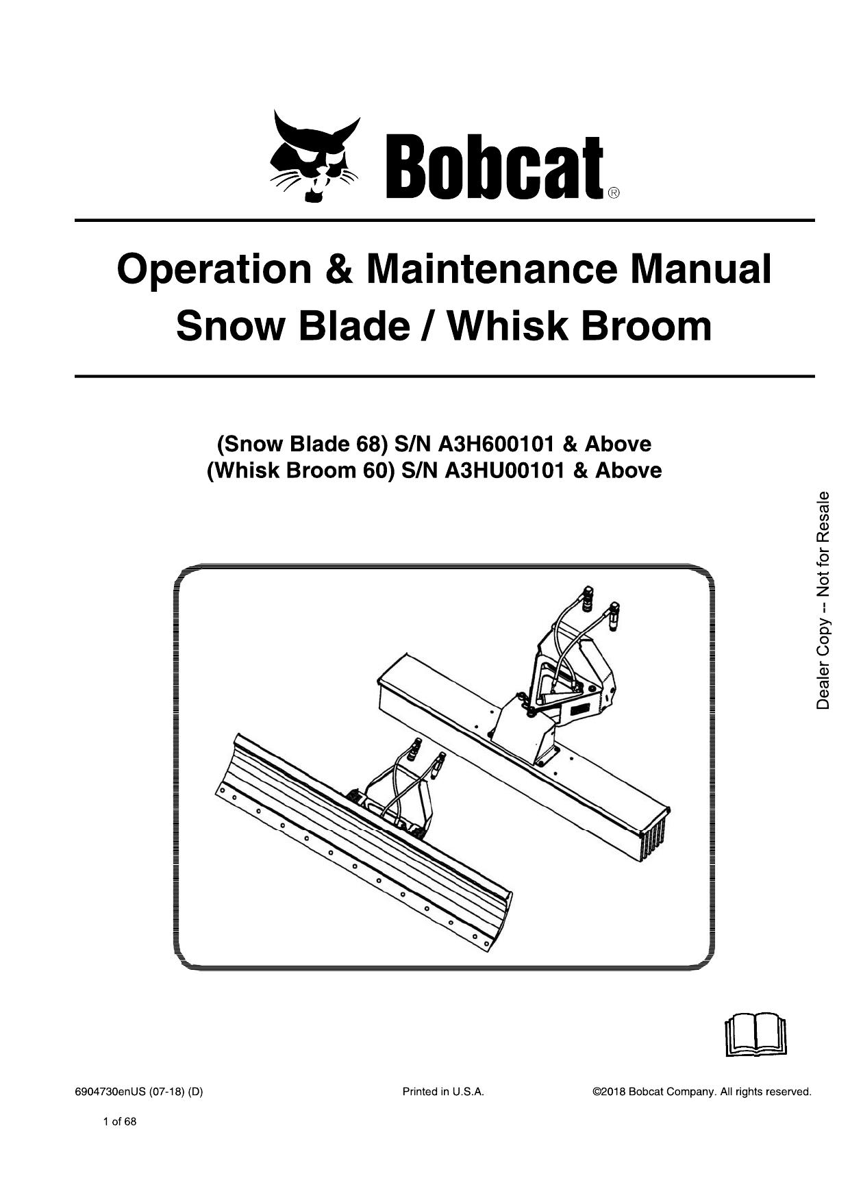 Snow Blade Whisk Broom Operation & Maintenance Manual Bobcat